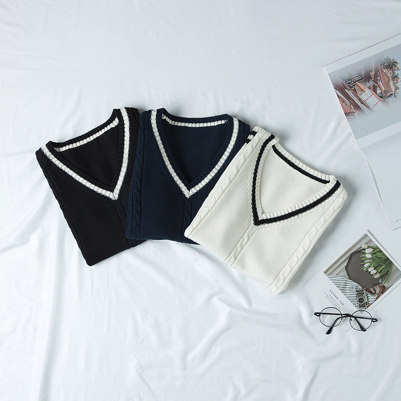 Spot College British Style JK Uniform V-Neck Men's and Women's Twist Inter-Color Vest School Uniform Sweater Vest Knitted Sweater