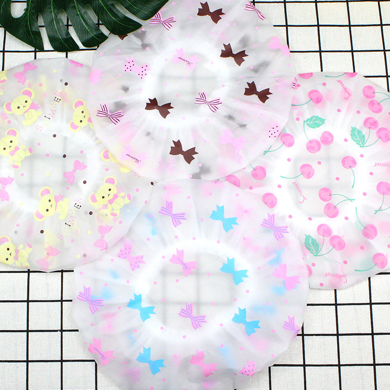 Yaling 8809 hotel plastic peva waterproof bow printing women's shower cap shampoo hair care shower cap wholesale