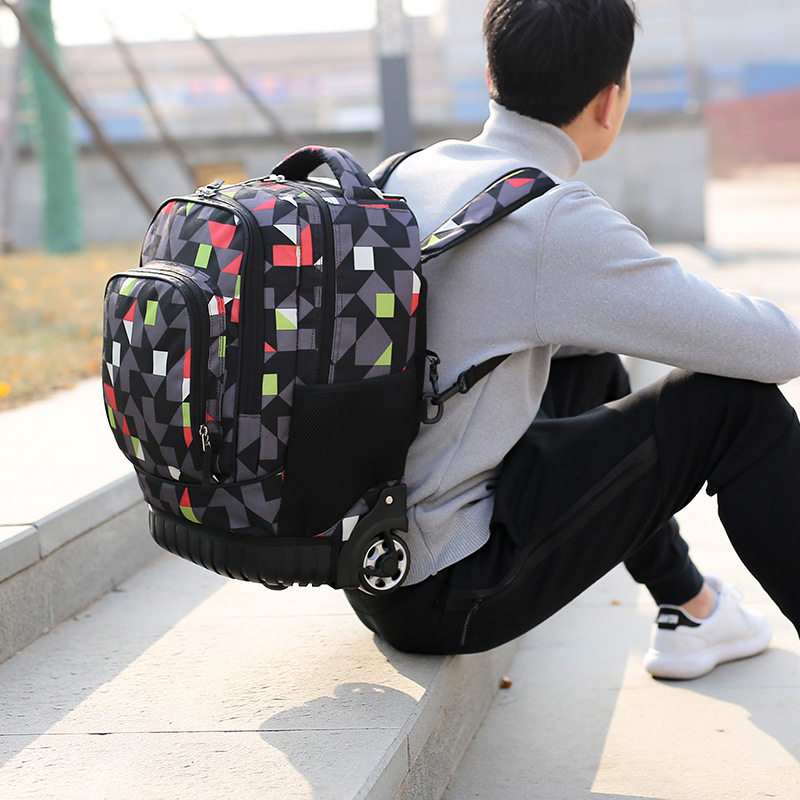 Junior high school students pull-rod bag boy travel backpack adult pull-rod travel bag for men and women 5-9 grades large capacity