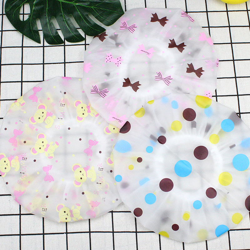 Yaling 8809 hotel plastic peva waterproof bow printing women's shower cap shampoo hair care shower cap wholesale