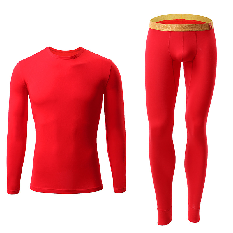 Suit Bottoming Men's Warm Trousers Mid-Waist Thin Slim Fit Pure Cotton Printed Underwear Autumn Trousers All-In-One Men's Leggings