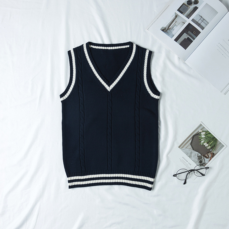 Spot College British Style JK Uniform V-Neck Men's and Women's Twist Inter-Color Vest School Uniform Sweater Vest Knitted Sweater
