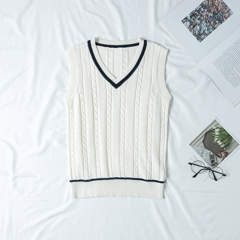 Spot Wholesale British Style Jk Uniform V Neck Twist Vest Knitwear