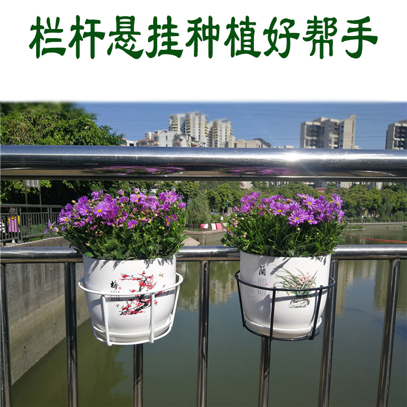 Flower stand wrought iron railing balcony round hanging green rose potted fleshy pot plant hanging flower stand factory wholesale