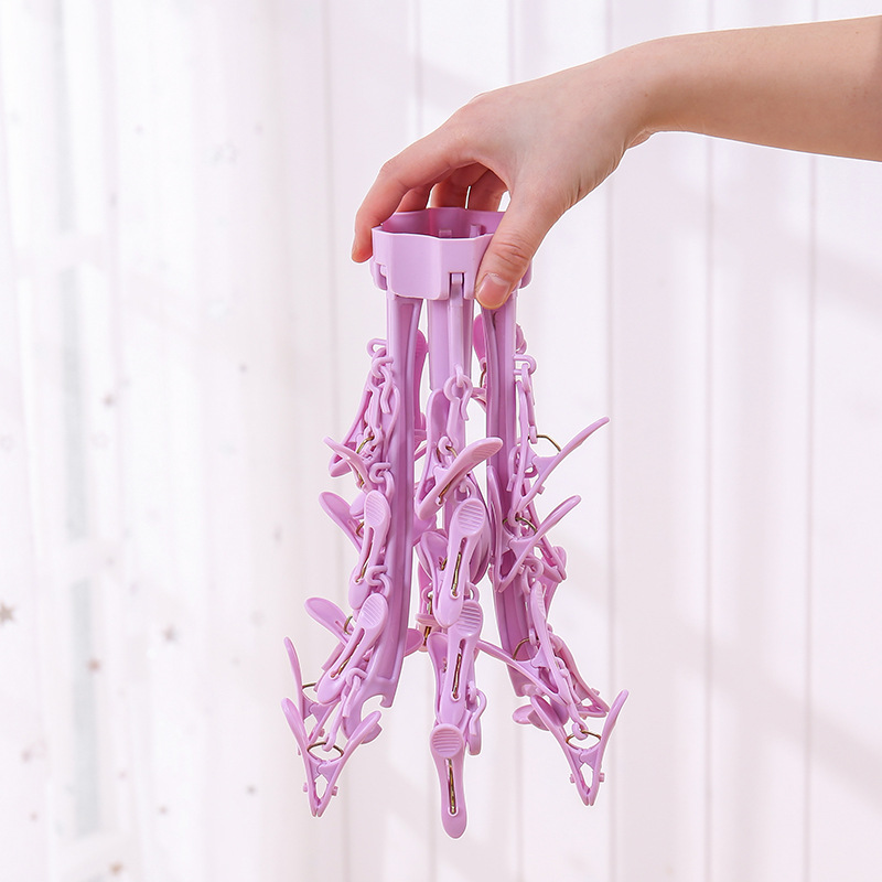 Plastic 24-clip foldable socks rack baby small items underwear multi-clip drying rack quilt cover space-saving drying rack