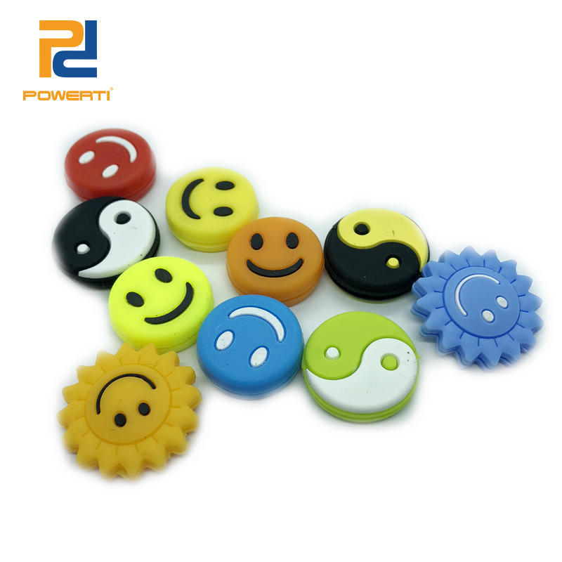 Wholesale tennis racket shock absorber classic funny silicone non PVC Smiley Tai Chi sunflower shock absorber