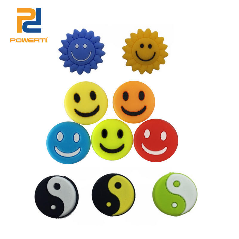 Оптовая продажа амортизатора для теннисной ракетки, классический смешной силиконовый амортизатор, не ПВХ, улыбающееся лицо, тайцзи, подсолнечник