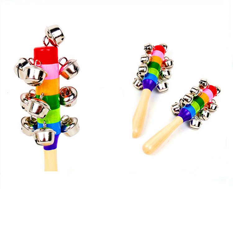 Wooden colorful hand bell wooden word rainbow Bell kindergarten toy manufacturers wholesale