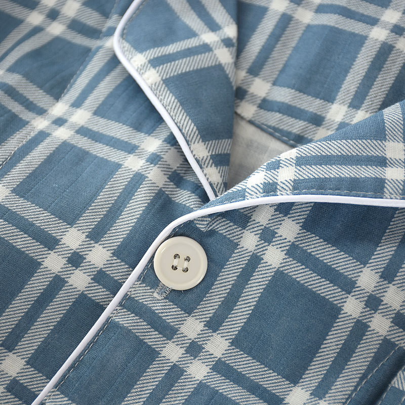 Men's Plaid Pajamas Set Pure Cotton Gauze Thin Casual Spring & Fall Home Clothes Cotton Long-Sleeved Pants Summer Large Size