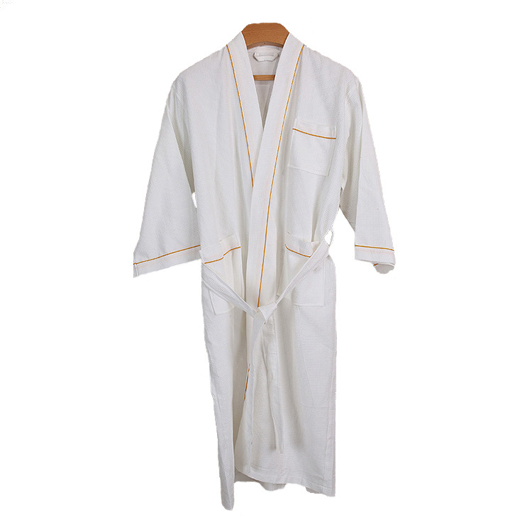 Pure Cotton Waffle Hotel White Bathrobe Beauty Salon Club SPA Cotton Long Thin Bathrobe for Men and Women