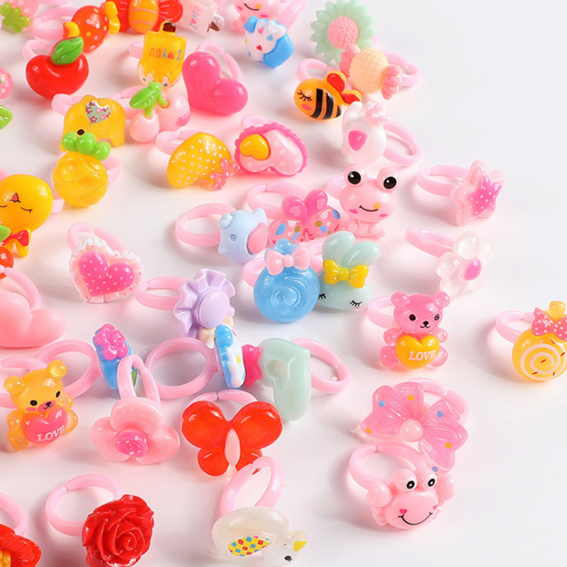 Children's Ring Bulk Children's Jewelry Korean Sweet Children's Small Ring Cartoon Candy Color Ring Plastic Ring
