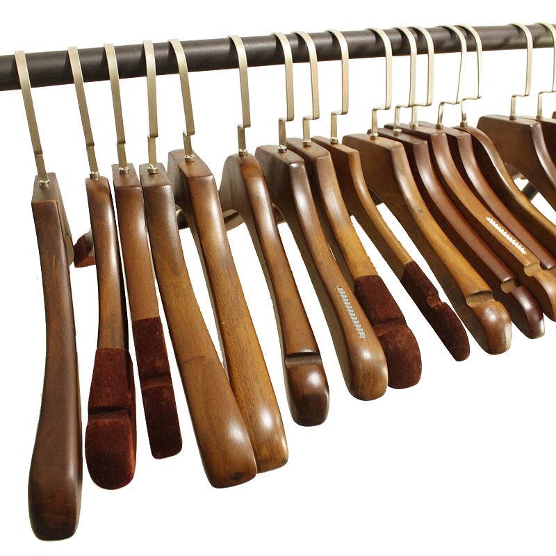 Solid wood clothes hanger household clothing store Special wholesale children's men's and women's clothing store flocking wooden non-slip clothes hanging support
