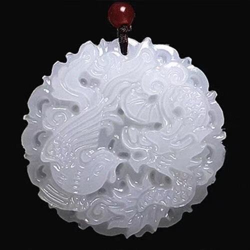 Natural White Jade Dragon and Phoenix Afghan Jade White Jade Dragon and Phoenix Jade Pendant Dragon and Phoenix Jade Jade Pendant Wholesale