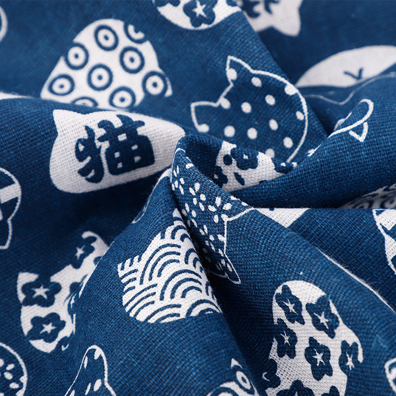 Cotton and Linen Fabrics and Linen Fabrics Wholesale Cat Head Curtain Cloth Tablecloth Cloth Household Digital Printing Linen Lucky Cat