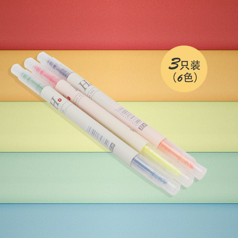 6 Color 6 double head fluorescent pen color fluorescent pen focus marking pen fluorescent pen stationery factory direct sales