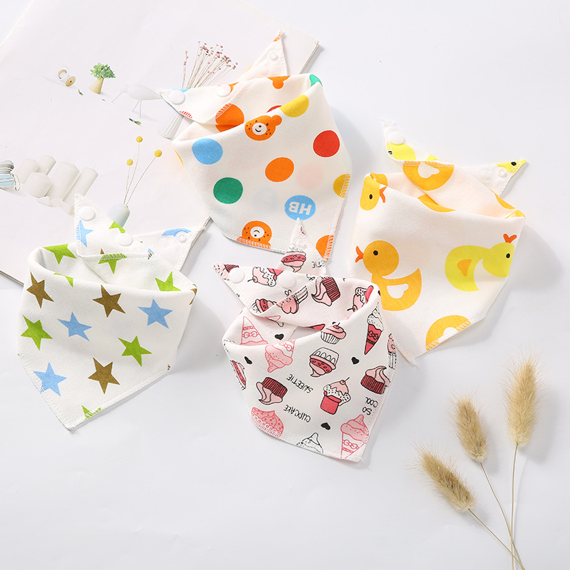 Детское двуслойное полотенце из чистого хлопка для слюны с треугольным дизайном, слюнявчик с карманом, оптовая продажа