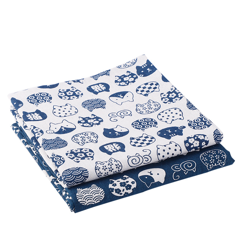 Cotton and Linen Fabrics and Linen Fabrics Wholesale Cat Head Curtain Cloth Tablecloth Cloth Household Digital Printing Linen Lucky Cat