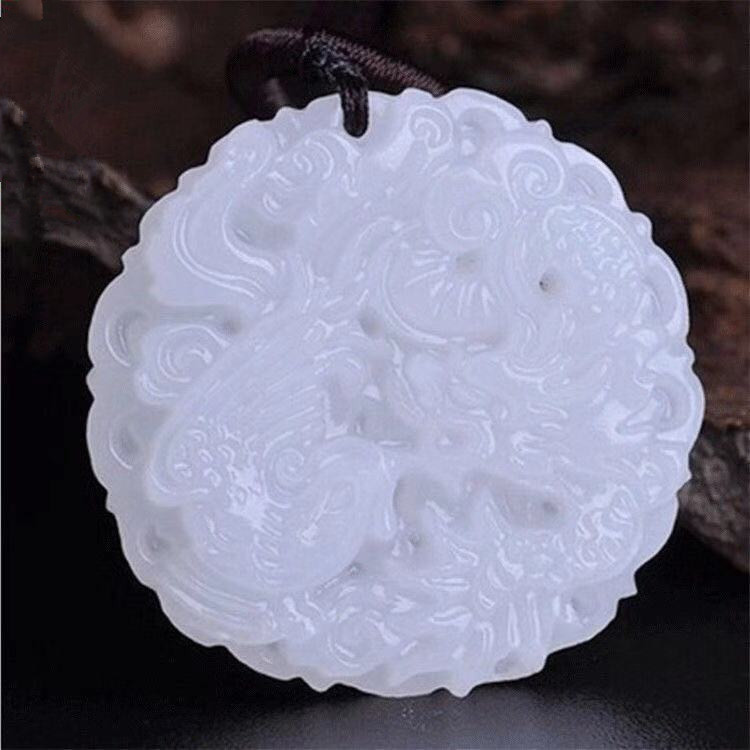 Natural White Jade Dragon and Phoenix Afghan Jade White Jade Dragon and Phoenix Jade Pendant Dragon and Phoenix Jade Jade Pendant Wholesale
