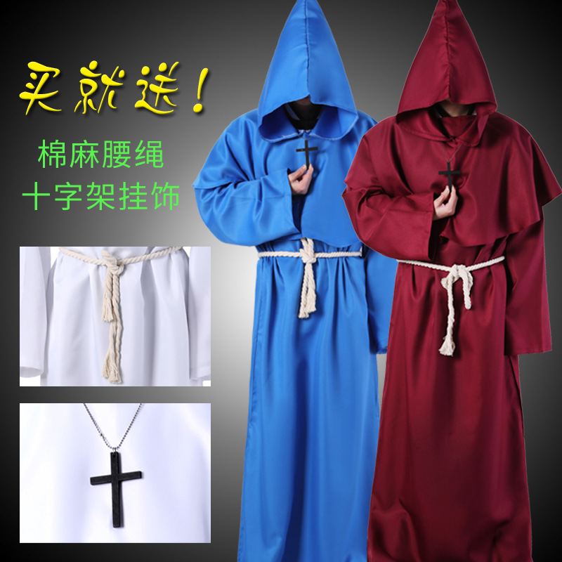 Halloween cosplay Costume Medieval Monk Costume Monk Robe Wizard Costume Priest Costume COS Costume Stage Costume