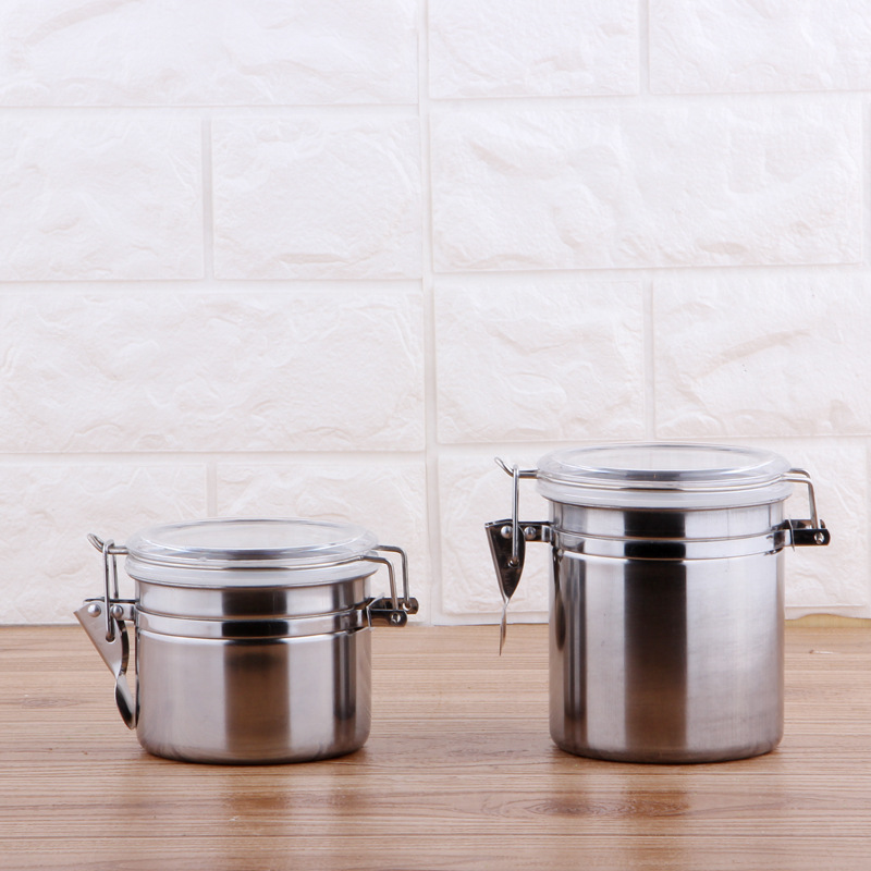 Stainless Steel Snap Sealed Jar Four-piece Set Fresh Coffee Bean Candy Tea Jar Visual Tobacco Storage Jar