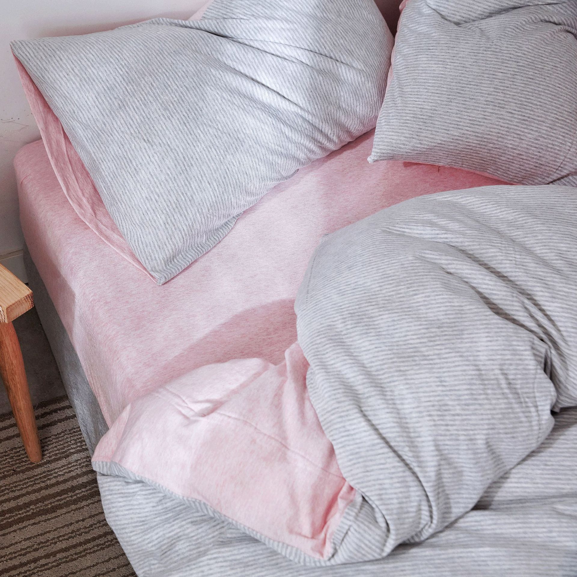 Good product Tianzhu cotton four-piece set Japanese unprinted knitted cotton striped bed hat 1.5 1.8 meters bedding wholesale generation