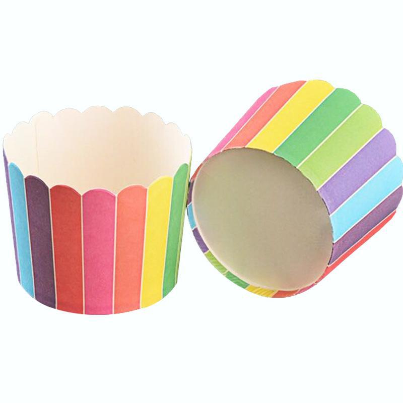 Одноразовые радужные чашки для тортов, маслостойкие