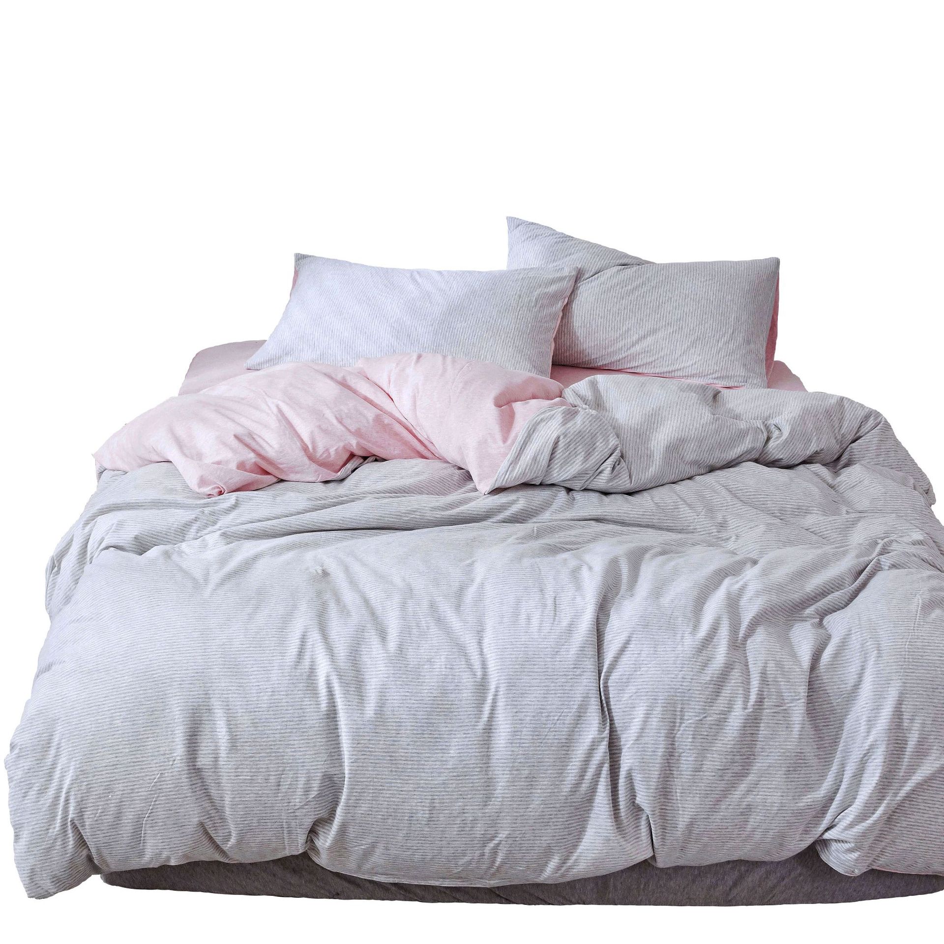 Good product Tianzhu cotton four-piece set Japanese unprinted knitted cotton striped bed hat 1.5 1.8 meters bedding wholesale generation