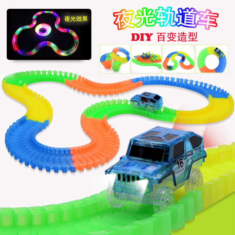 Variety Building Blocks magic Night Luminous Railcar Electric Soft Children Toy Christmas Gift magic tracks