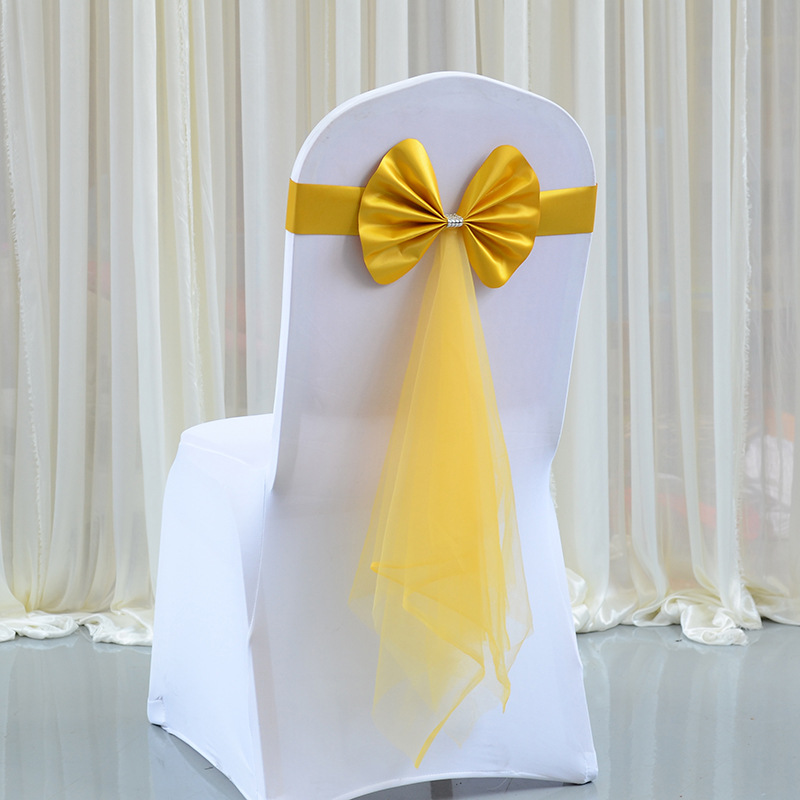 Stretch-Free Wedding Bow Chair Back Flower Hotel Banquet Wedding Mesh Ribbon Decoration Christmas Strap