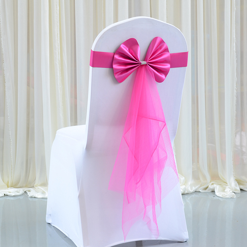 Stretch-Free Wedding Bow Chair Back Flower Hotel Banquet Wedding Mesh Ribbon Decoration Christmas Strap