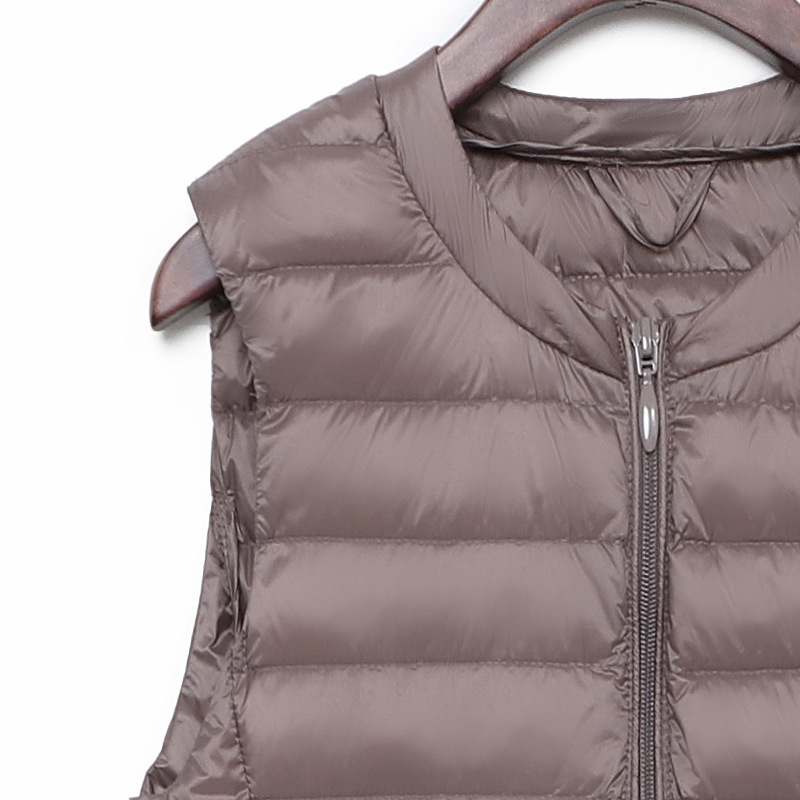Light Down Vest Women's Autumn and Winter New Collarless Round Neck Inner Wearing Vest Large Size Medium and Long White Duck Down Korean Style Trendy