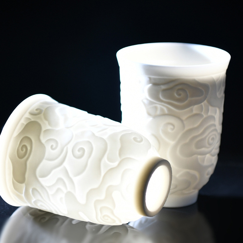 Raw Ore Kaolin Dragon and Phoenix Master Cup, Crane and Auspicious Cloud Jade Porcelain Tea Cup, Supports Dropshipping, High White Porcelain