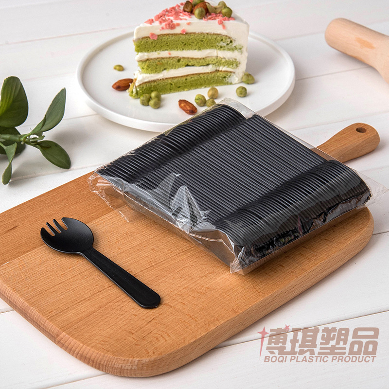 Disposable Plastic Fork Spoon Thickened Frosted with Toothed Baking Birthday Cake Dessert Spoon Ice Cream Yogurt Spoon