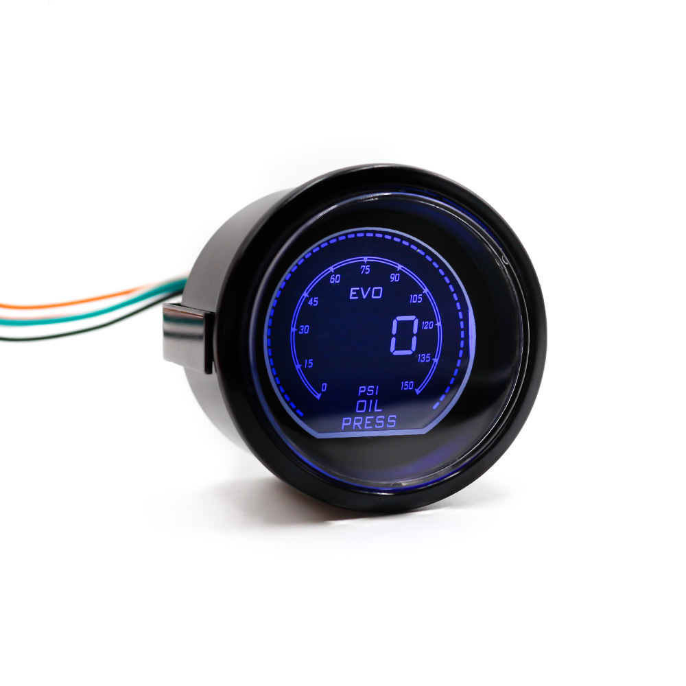 Ebay Car Modification 52mm 12V Universal Led Blue and Red Light Evo Lcd Display Oil Pressure Gauge