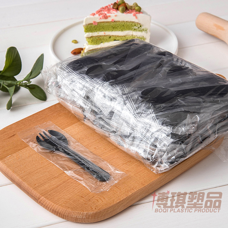 Disposable Plastic Fork Spoon Thickened Frosted with Toothed Baking Birthday Cake Dessert Spoon Ice Cream Yogurt Spoon