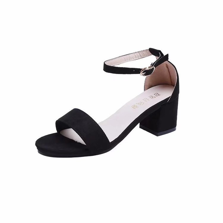 2024 Summer New Mid-heel Shoes Women's Shoes Thick Heel Open Toe Suede Sexy Buckle Strap Women's Sandals Trendy Roman Shoes
