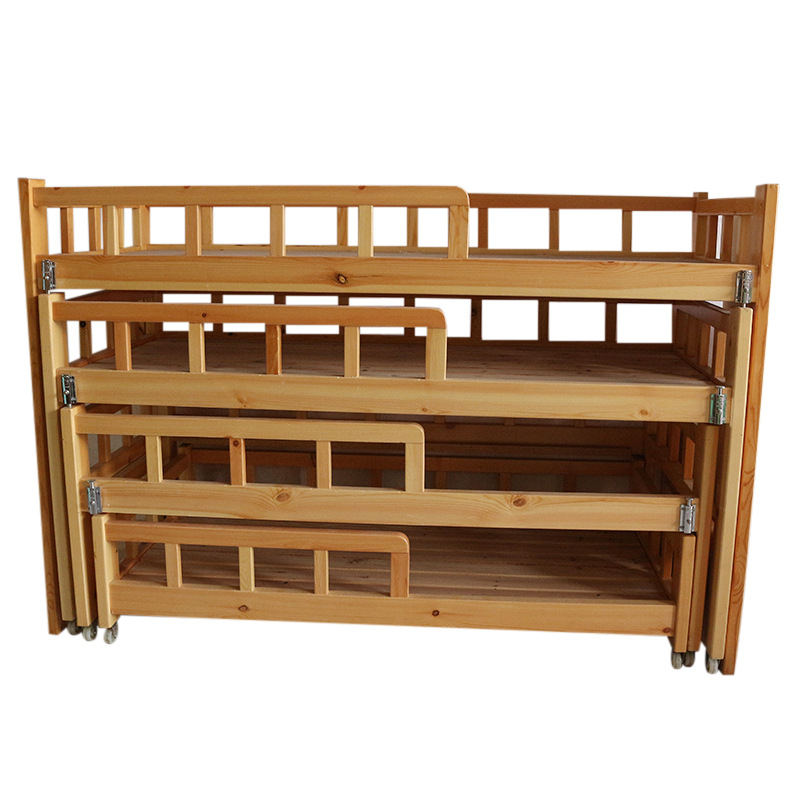 Kindergarten four-storey Pinus sylvestris solid wood push-pull bed children's multi-layer nap drawer bed baby high and low bed