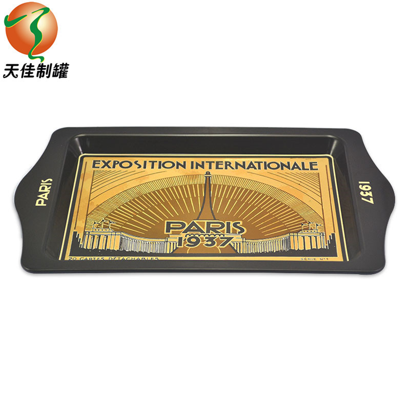 Оптовая поставка прямоугольного металлического подноса с односторонней печатью, жестяная тарелка для фруктов