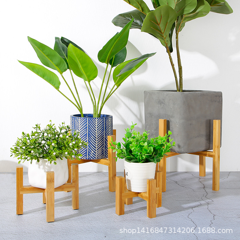 Floor four-legged flower stand wooden flower stand fleshy flower pot bamboo tray factory direct bamboo wood products home