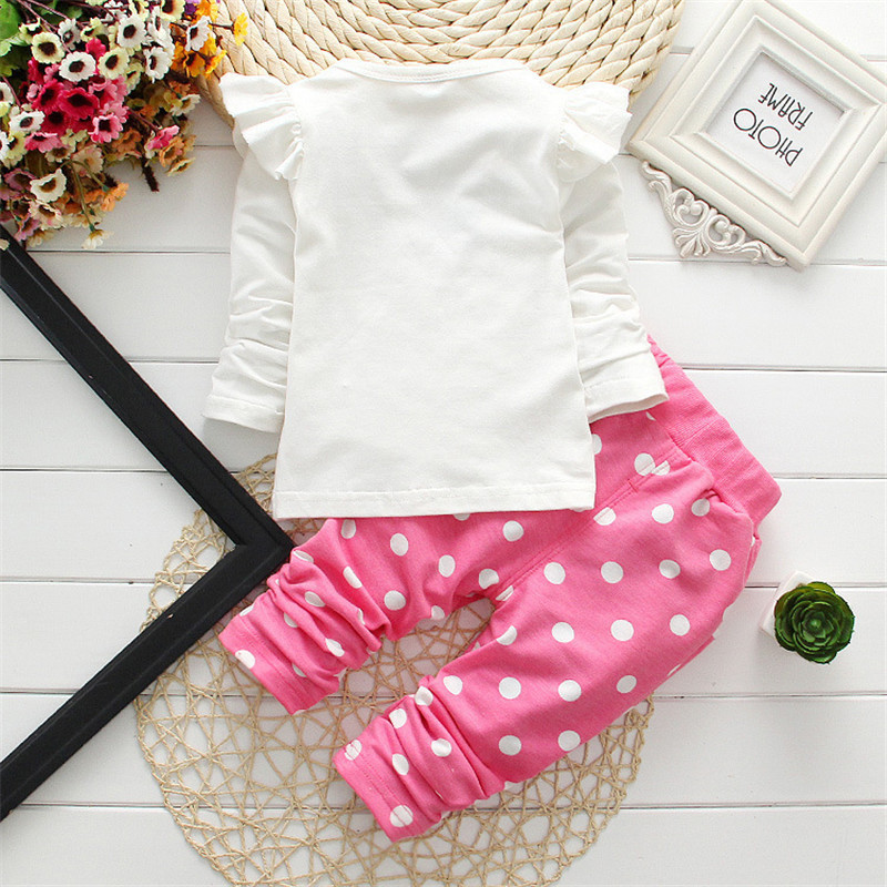 2025 Spring and Autumn Minnie Print Girls' Suit Cute Polka Dot Two-Piece Set Children's Pull-Up Fabric Long-Sleeved Pants