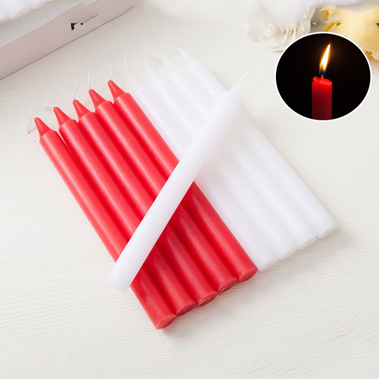 Red and White Emergency Candle Household Long Pole Cylindrical Candle Burn-Resistant Lighting Red Old-Fashioned Candle Qingming Greenhouse Heating
