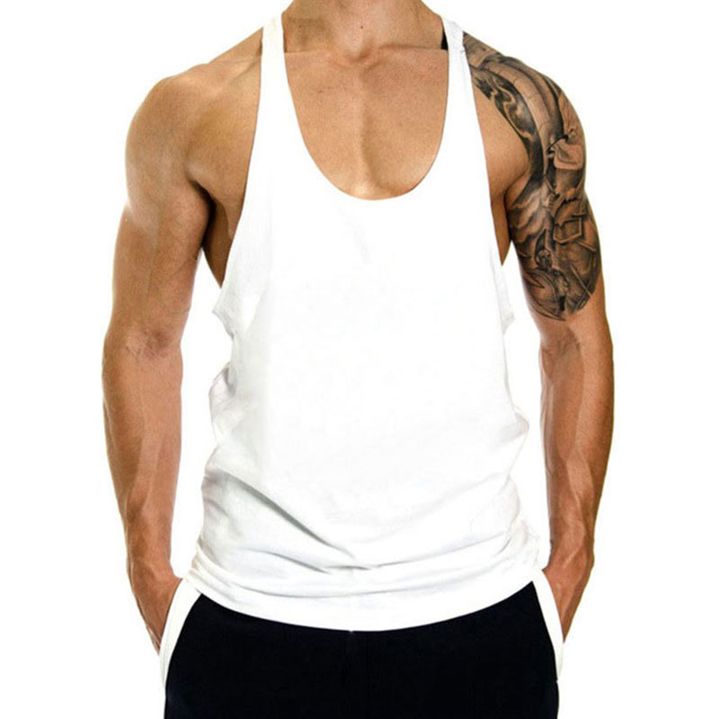 Men's Sports Vest Muscle Training Trendyy Sleeveless T-Shirt European and American Cotton I-Shaped Fitness Vest Custom Logo