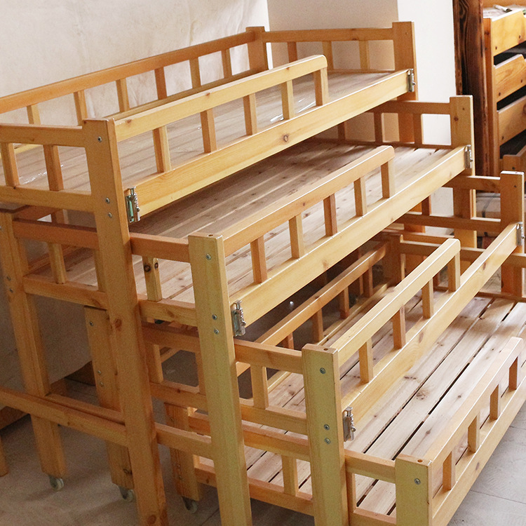 Kindergarten four-storey Pinus sylvestris solid wood push-pull bed children's multi-layer nap drawer bed baby high and low bed