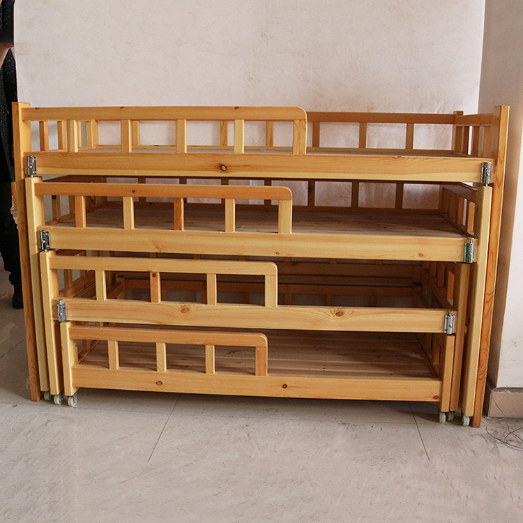 Kindergarten four-storey Pinus sylvestris solid wood push-pull bed children's multi-layer nap drawer bed baby high and low bed