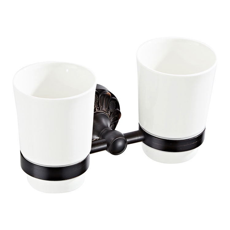 Bathroom hardware pendant manufacturer new European flower chassis copper double cup holder gargle Cup K6108