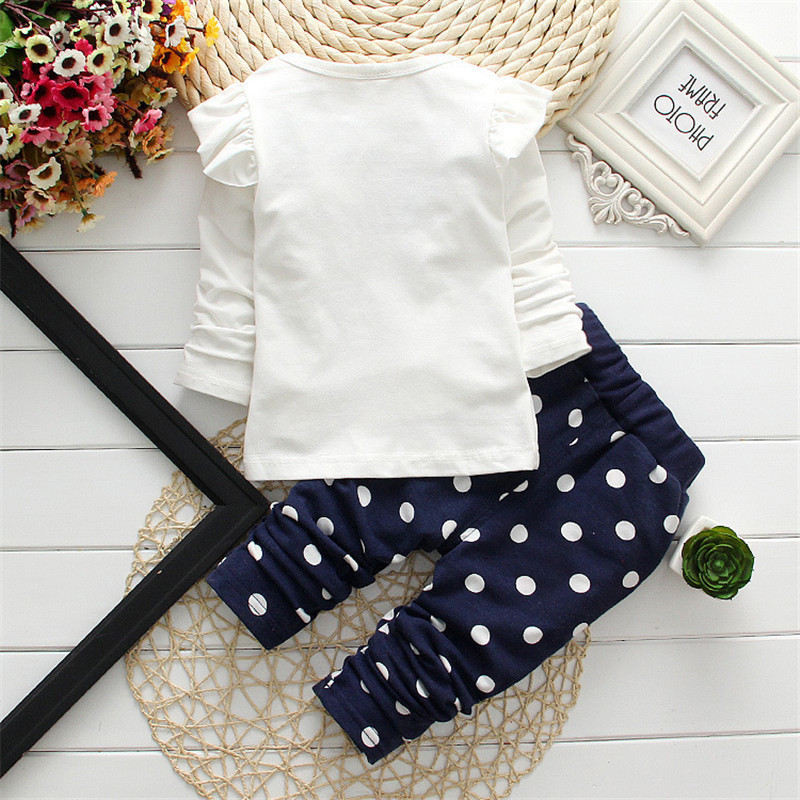 2025 Spring and Autumn Minnie Print Girls' Suit Cute Polka Dot Two-Piece Set Children's Pull-Up Fabric Long-Sleeved Pants
