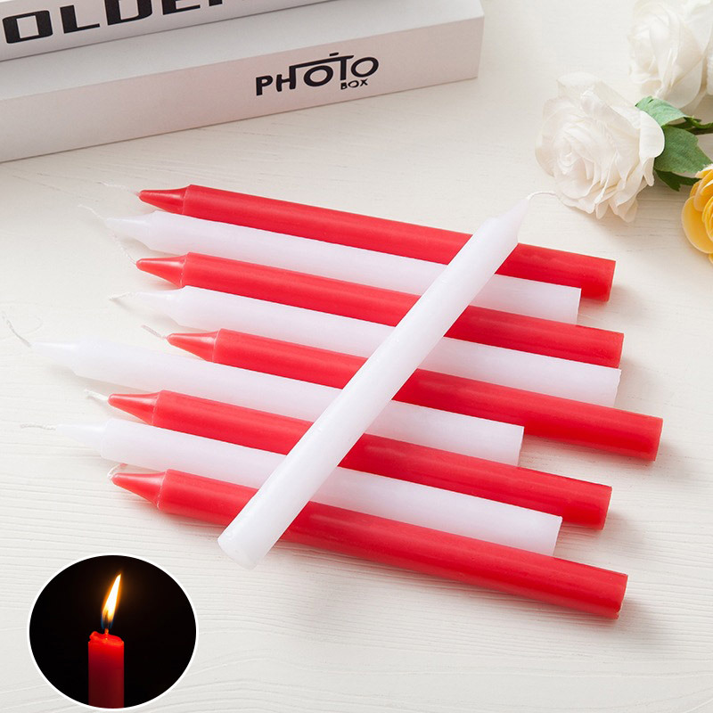 Red and White Emergency Candle Household Long Pole Cylindrical Candle Burn-Resistant Lighting Red Old-Fashioned Candle Qingming Greenhouse Heating