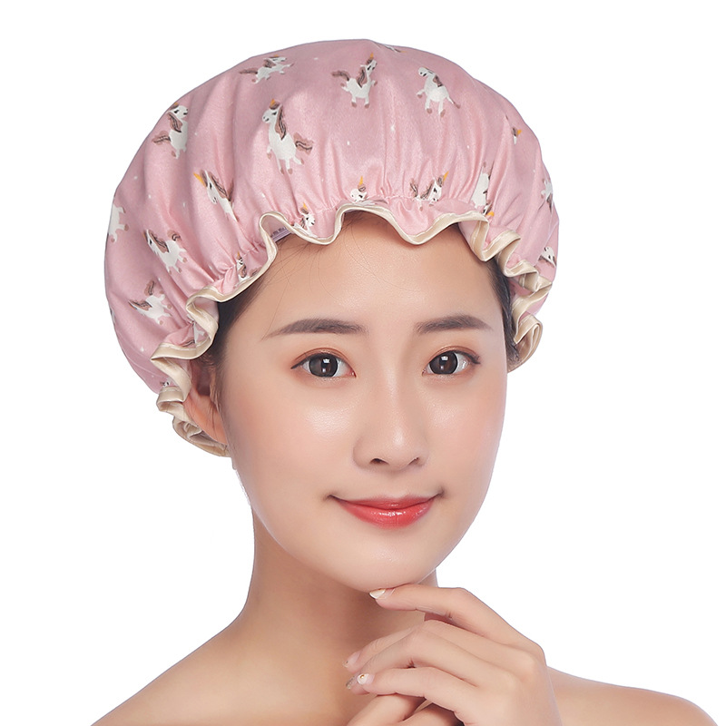 Double layer shower cap Women's waterproof shower head cover PVC household adult shower cap hair cover kitchen oil-proof cigarette cap wholesale