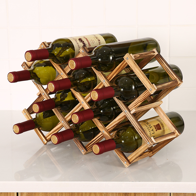 Solid Wood Creative Folding Red Wine Rack Home Wine Rack Solid and Practical 10 Bottled Creative Red Wine Rack