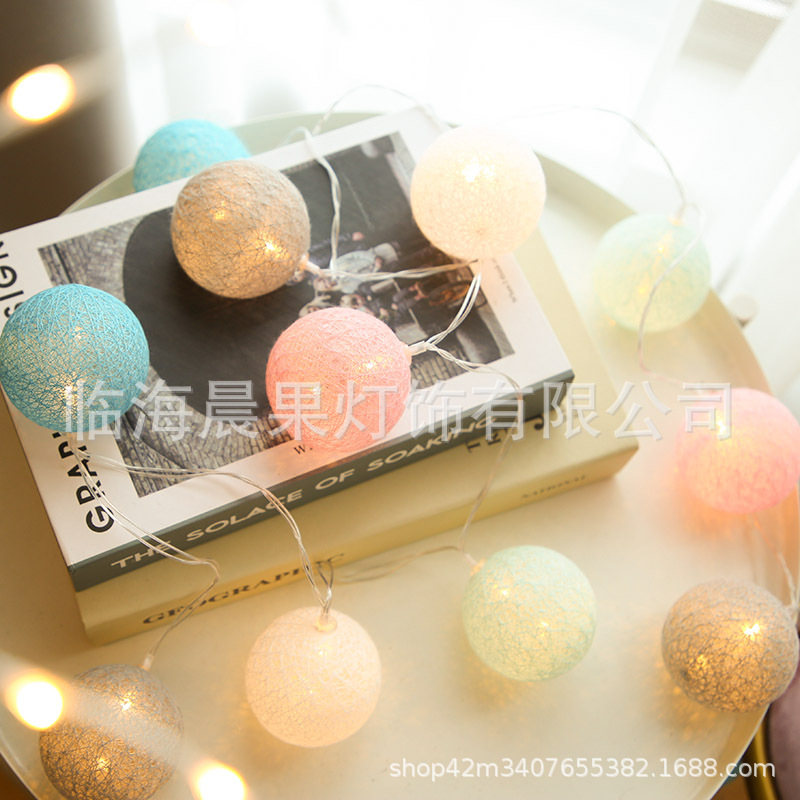 Cotton Ball LED Light String ins Internet Celebrity Girl's Room Christmas Holiday Children's Tent Decoration Birthday Atmosphere Decoration Light